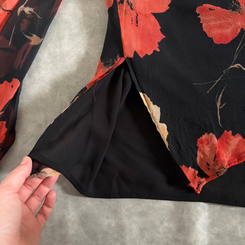Vintage 100% silk black floral whimsigoth mesh long sleeve top - Picture 10 of 12